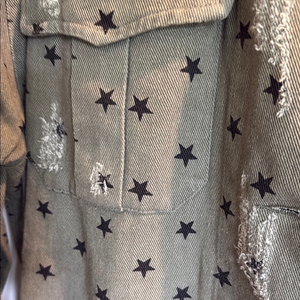 Jean-like Olive Star Patterned Jacket - Picture 3 of 7